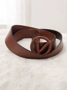 Valentino Garavani Women’s VLogo Leather Belt Brown Size 34